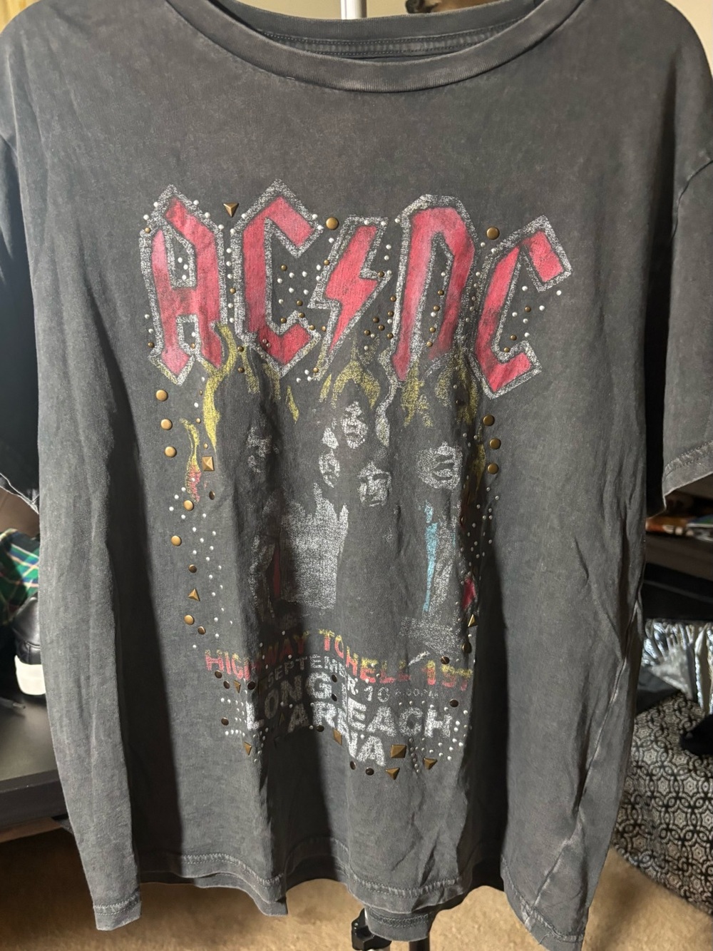 Lucky Brand Black AC/DC Graphic Tee with Pink Lightning